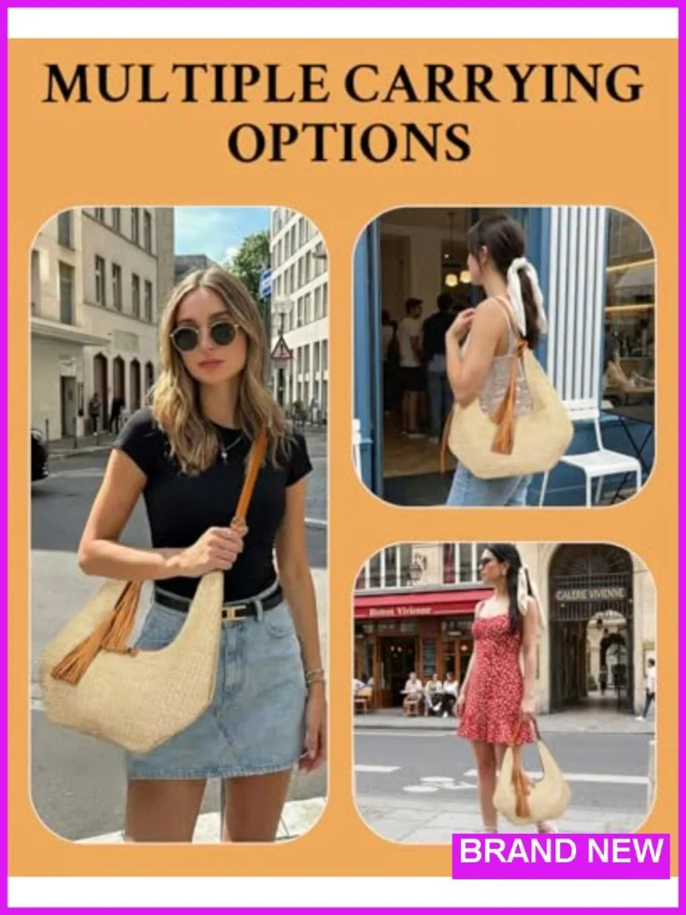 Straw Woven Hobo Shoulder Bag Crossbody with Tassel